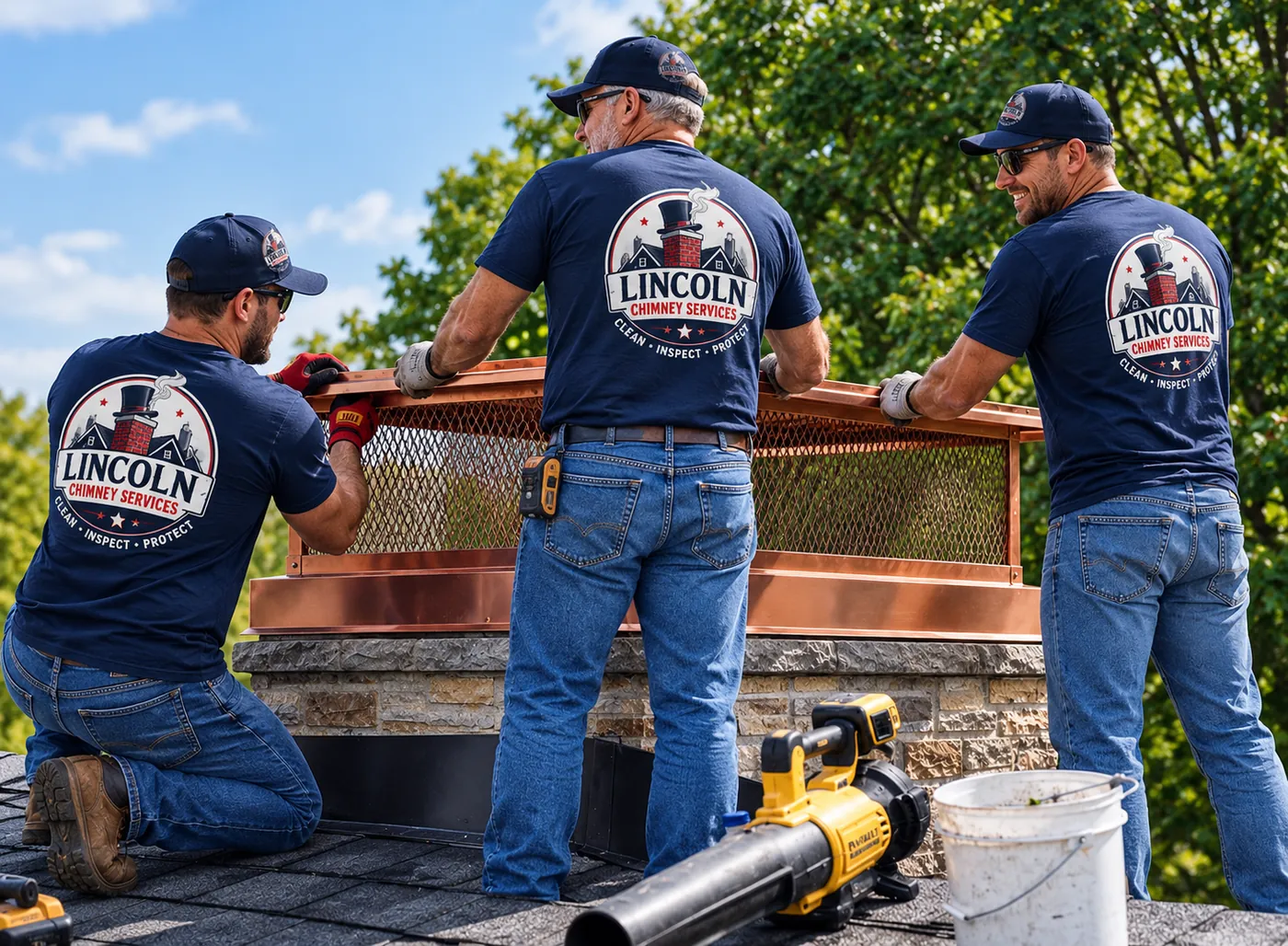 Technician performing a camera chimney inspection